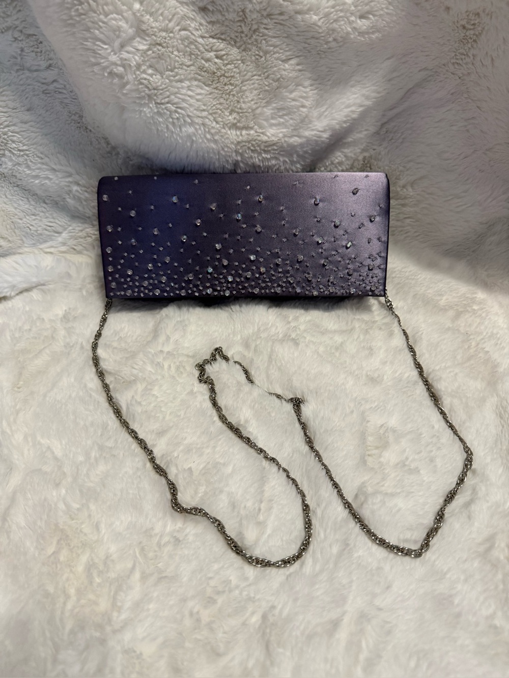 Elegant Purple Satin Evening Clutch with Crystal Accents